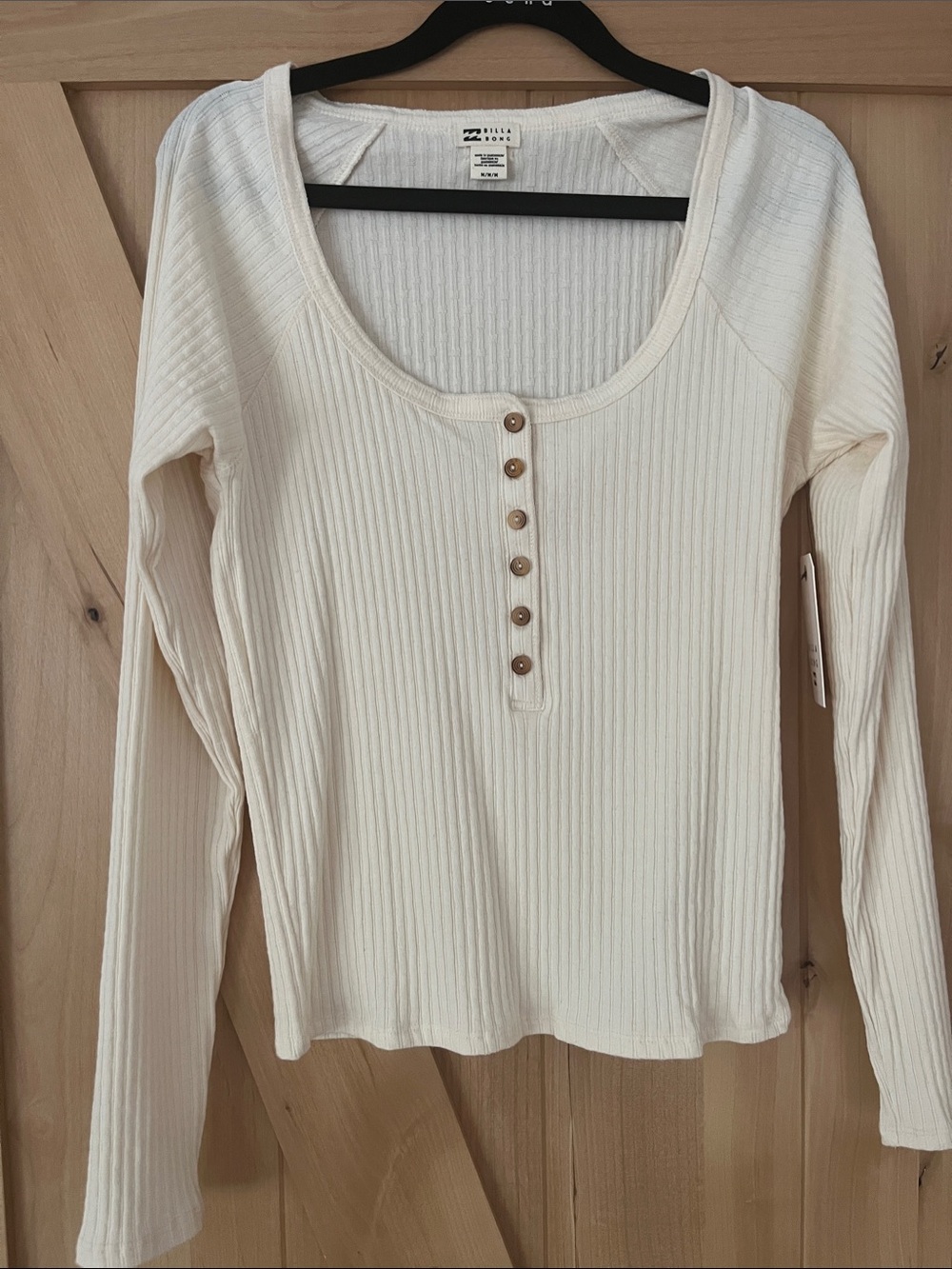 Billabong Cream Ribbed Henley Long Sleeve Top